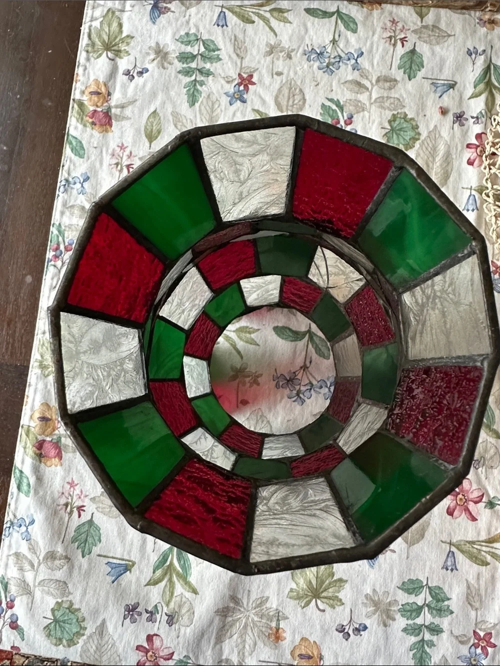 Green & Red Stained Glass Mosaic hurricane Glass- Home Accents